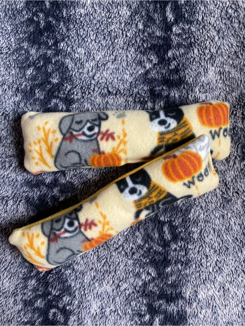 Handmade Yellow Multicolored Dog Patterned Soft Squeaker Toy Pair